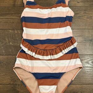 Kortni Jeane Women’s Swim One Piece Blue, Peach, and Orange Stripes Size‎ S